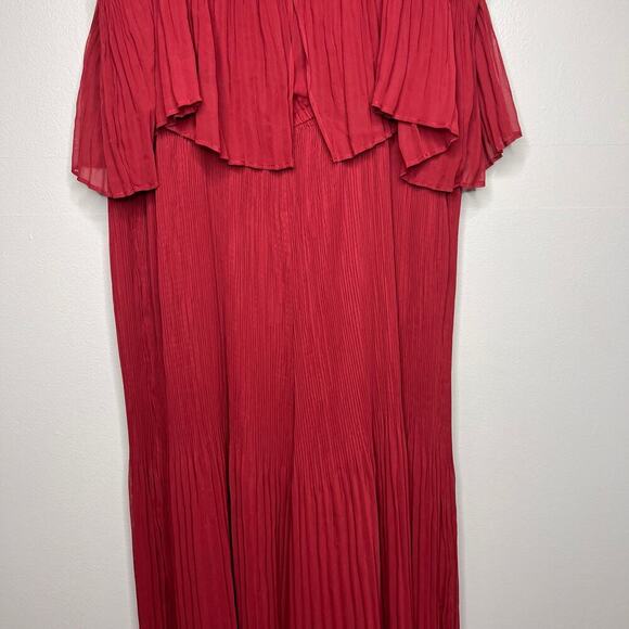NWT Lane Bryant Plus Sz 18 20 Burgundy Micro Pleated Wide Legs Popover Jumpsuit - Picture 9 of 14